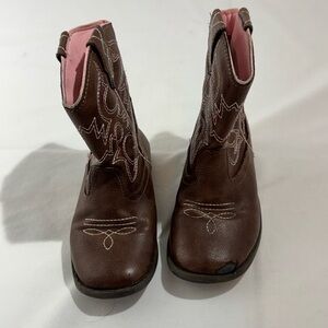Wonder Nation Brown Kids' Western Cowboy Boots with Pink Lining Sz 10